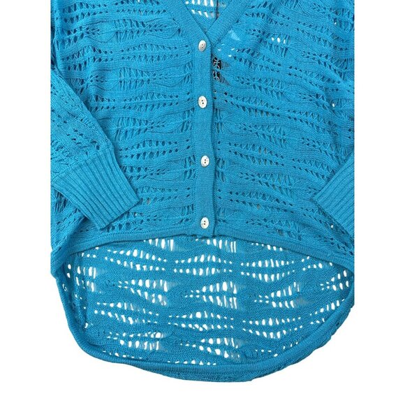 NEW Dolce Cabo Women's Sweater Aqua Blue Crochet Button Long Sleeve Small - Picture 4 of 11